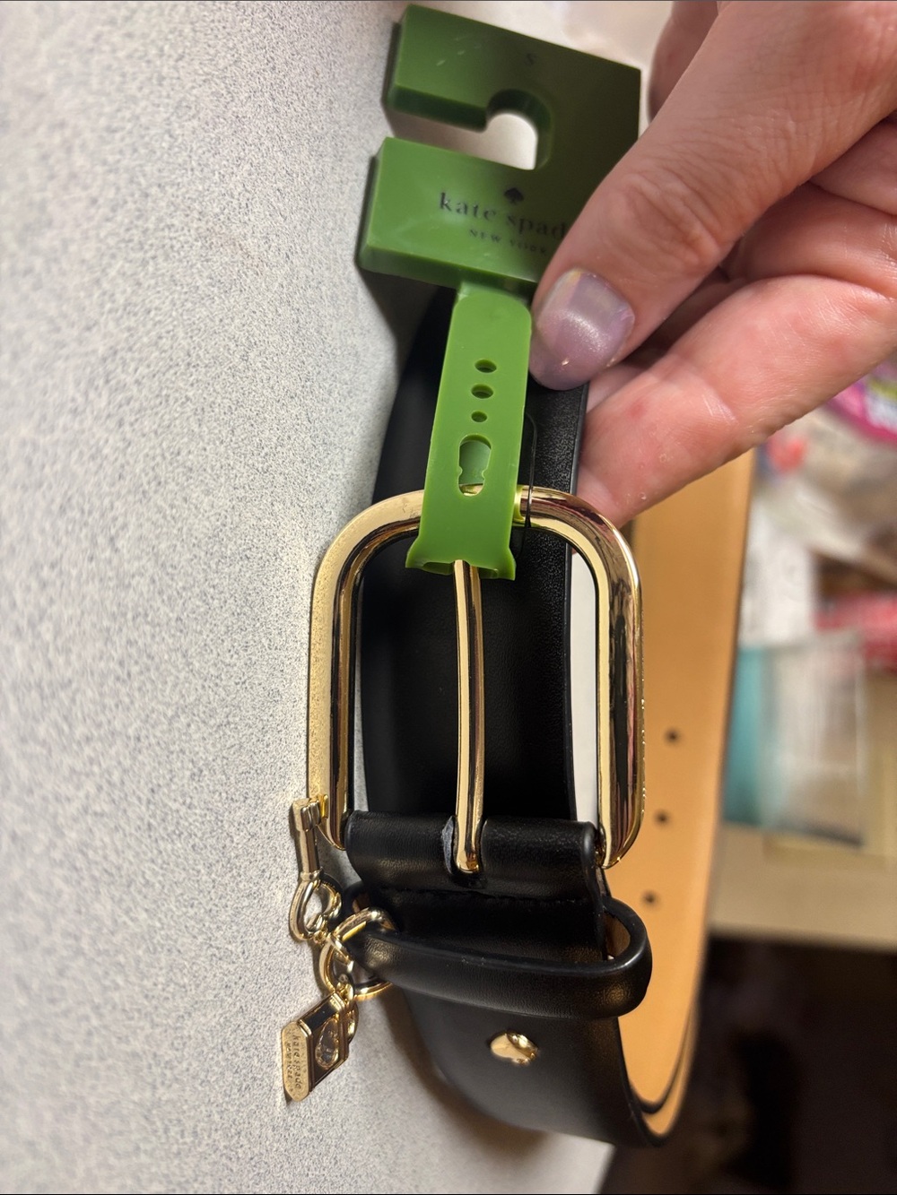 BNWT WOMENS size small kate spade Black Leather Belt with Gold lock and key